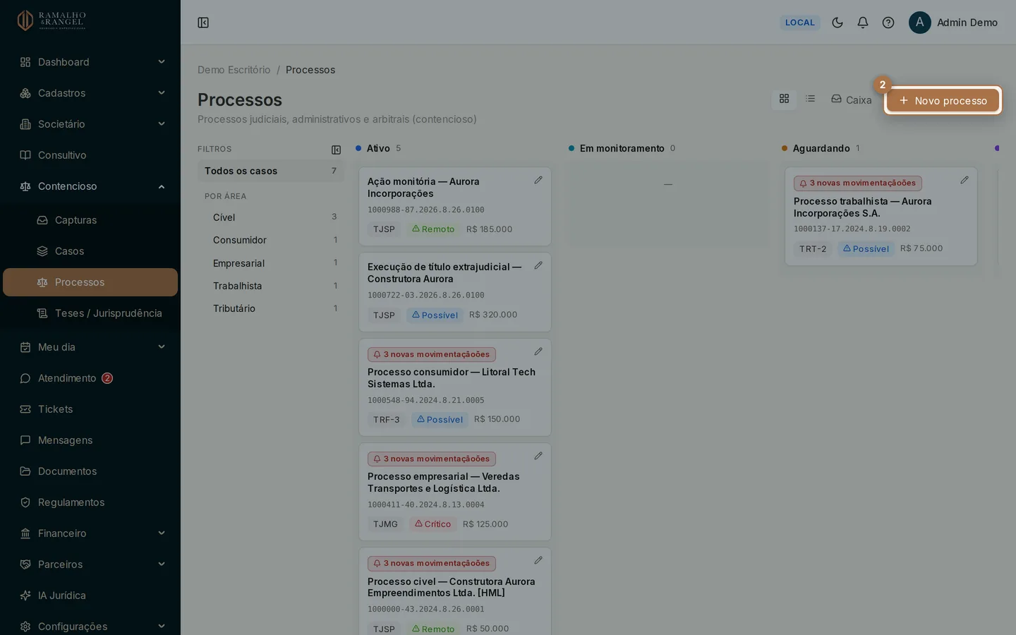 Clique em Novo processo, no canto superior direito.