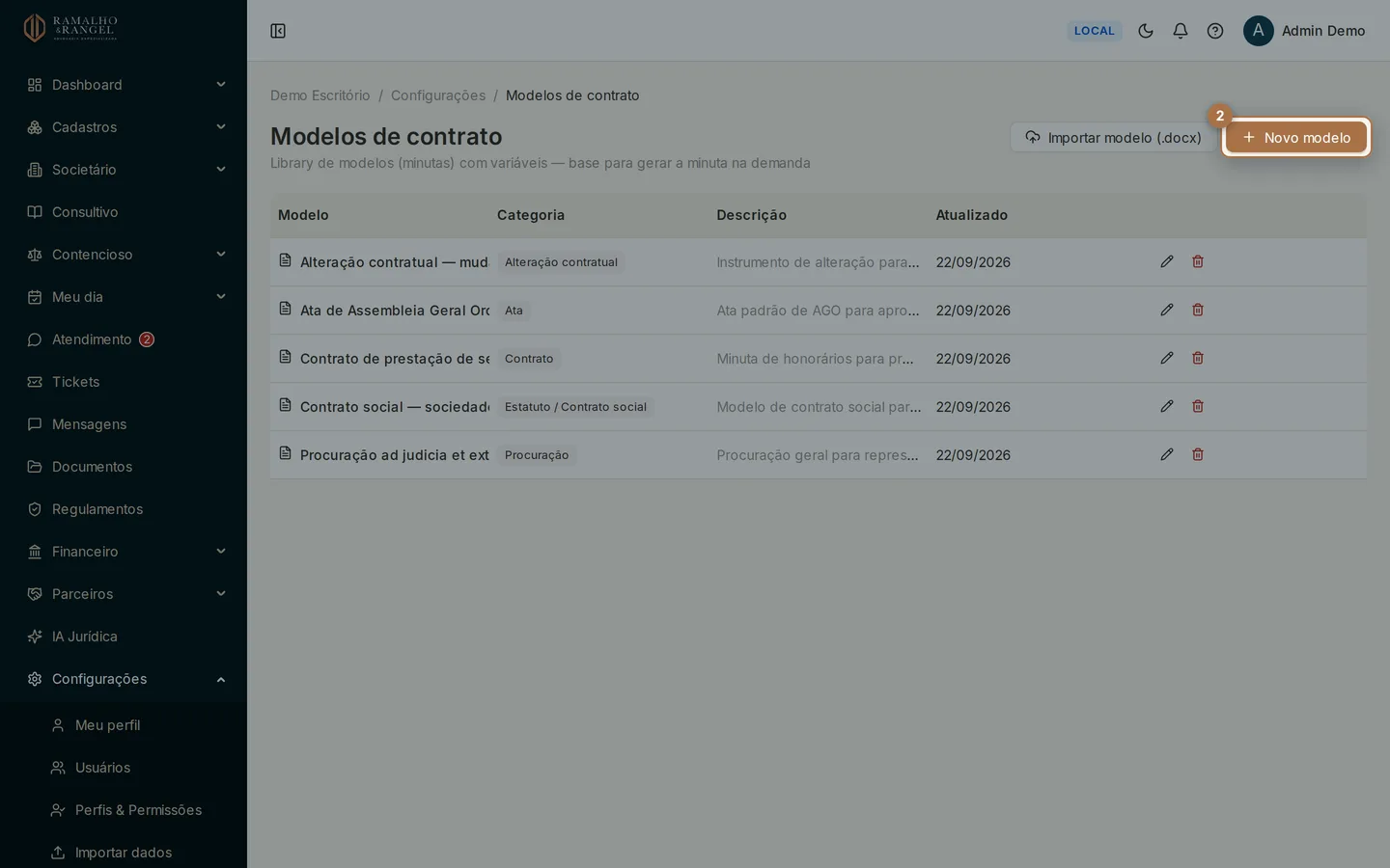 Clique em Novo modelo para escrever uma minuta do zero.